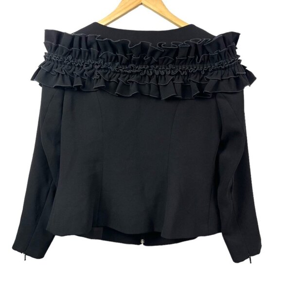 Anne Fontaine Black Ecrin Ruffle Trim Zip Front Jacket Size 40/ M - Picture 3 of 7